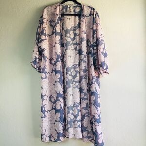 Wallflower robe cover up with rose, bud and leaf pattern lagenlook layering